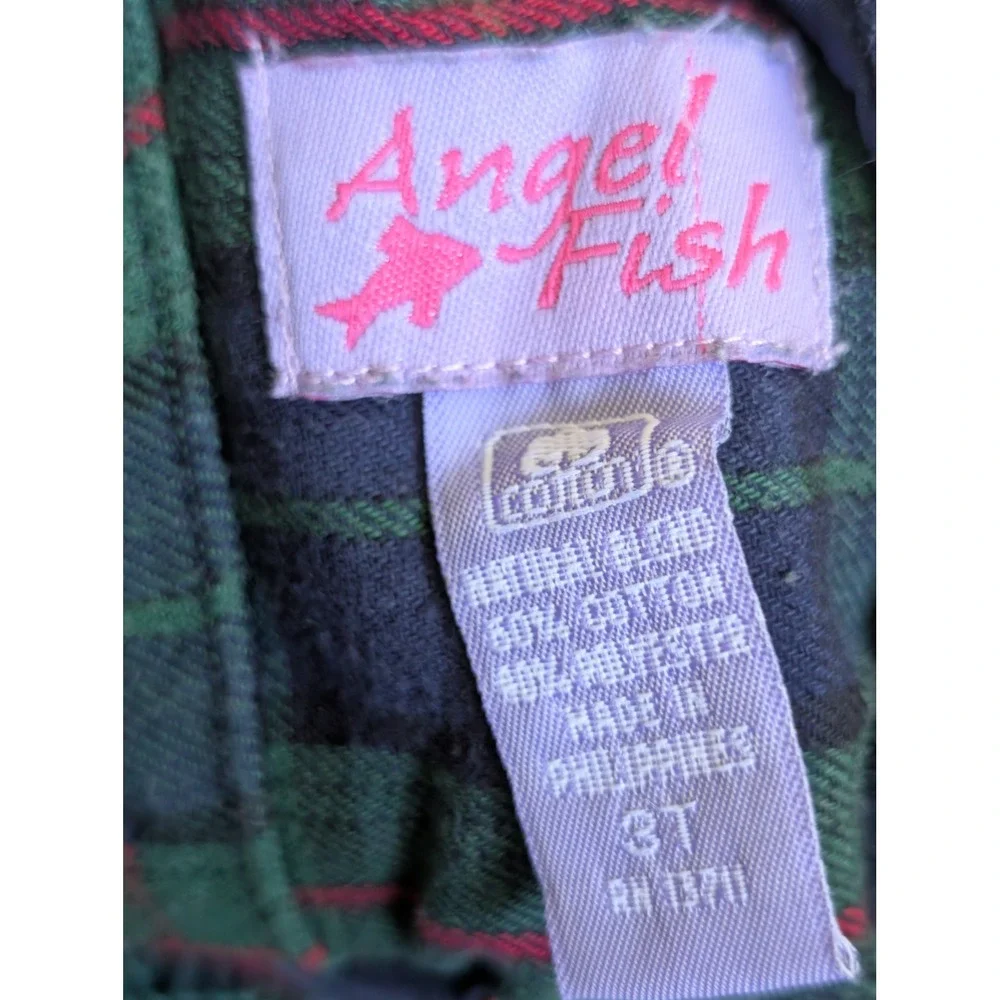 ANGEL FISH Tartan Plaid Holiday‎ Dress Girls 3T Green Navy Smocked Christmas